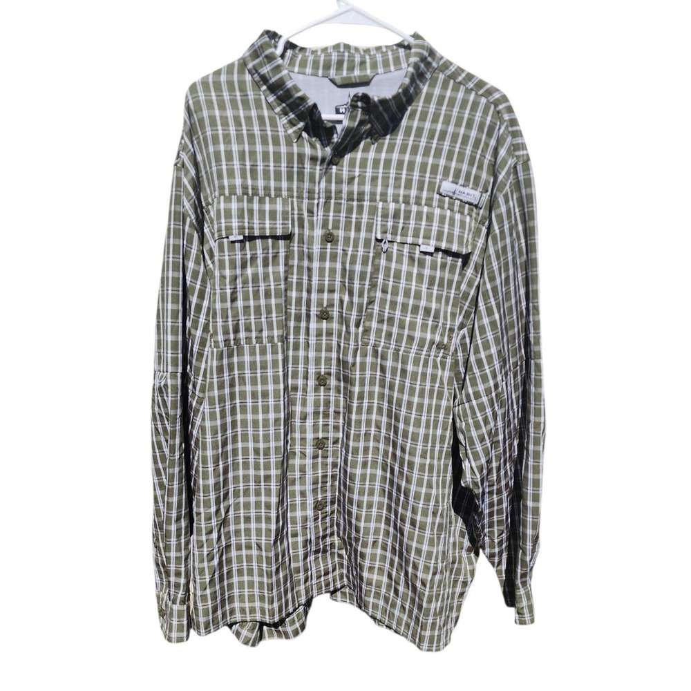 Habit Mens 2XL Green Plaid Fishing Shirt Long Sleeve UV Protection‎ Solar Factor